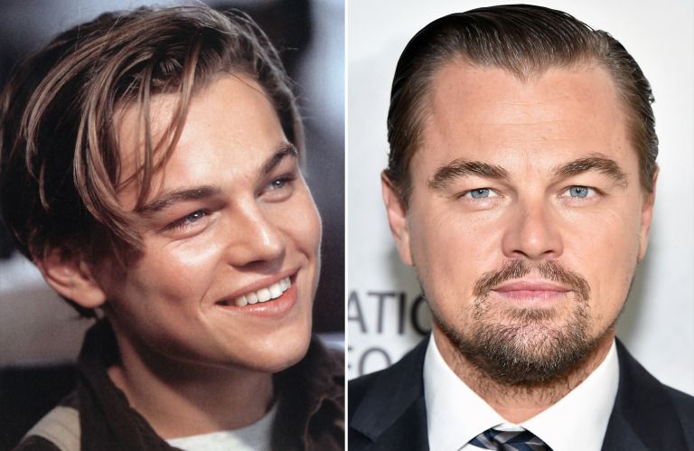 AKTOR Leonardo DiCaprio saat memerankan Jack di film Titanic (kiri) dan penampilannya masa kini (kanan).*