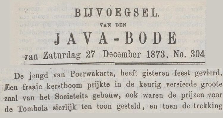 BERITA tentang perayaan Natal di Purwakarta dalam surat kabar Java Bode edisi 27 Desember 1873.*