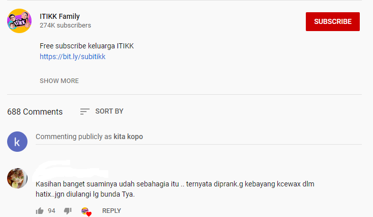 Komentar netizen terkait prank yang dilakukan Tya pada suaminya.*