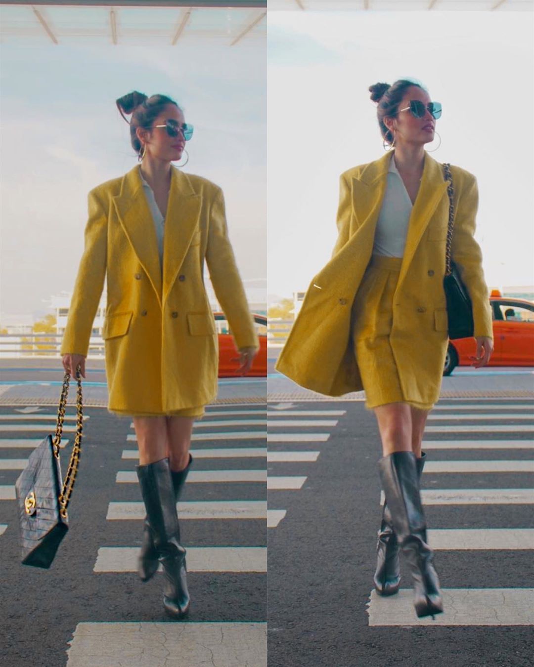 Cinta Laura dalam balutan blazer dan mini skirt.
