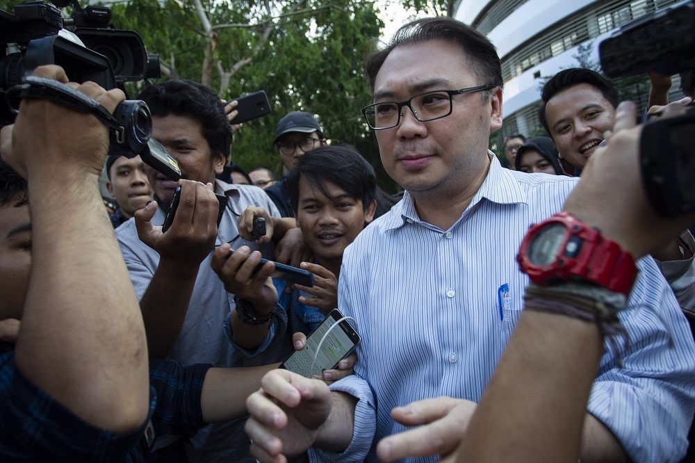 DIREKTUR Utama PT Sinarmas Asset Management Alex Setyawan menjalani pemeriksaan di gedung Jampidsus Kejaksaan Agung, Jakarta, Rabu 15 Januari 2020. Alex Setyawan diperiksa sebagai saksi kasus dugaan korupsi PT Asuransi Jiwasraya.*