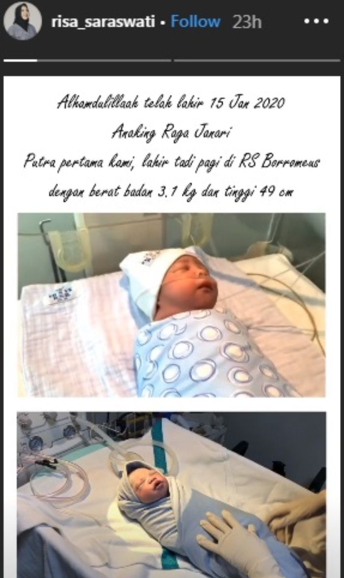 RISA Saraswati melahirkan anak pertamanya pada 15 Januari 2020.*
