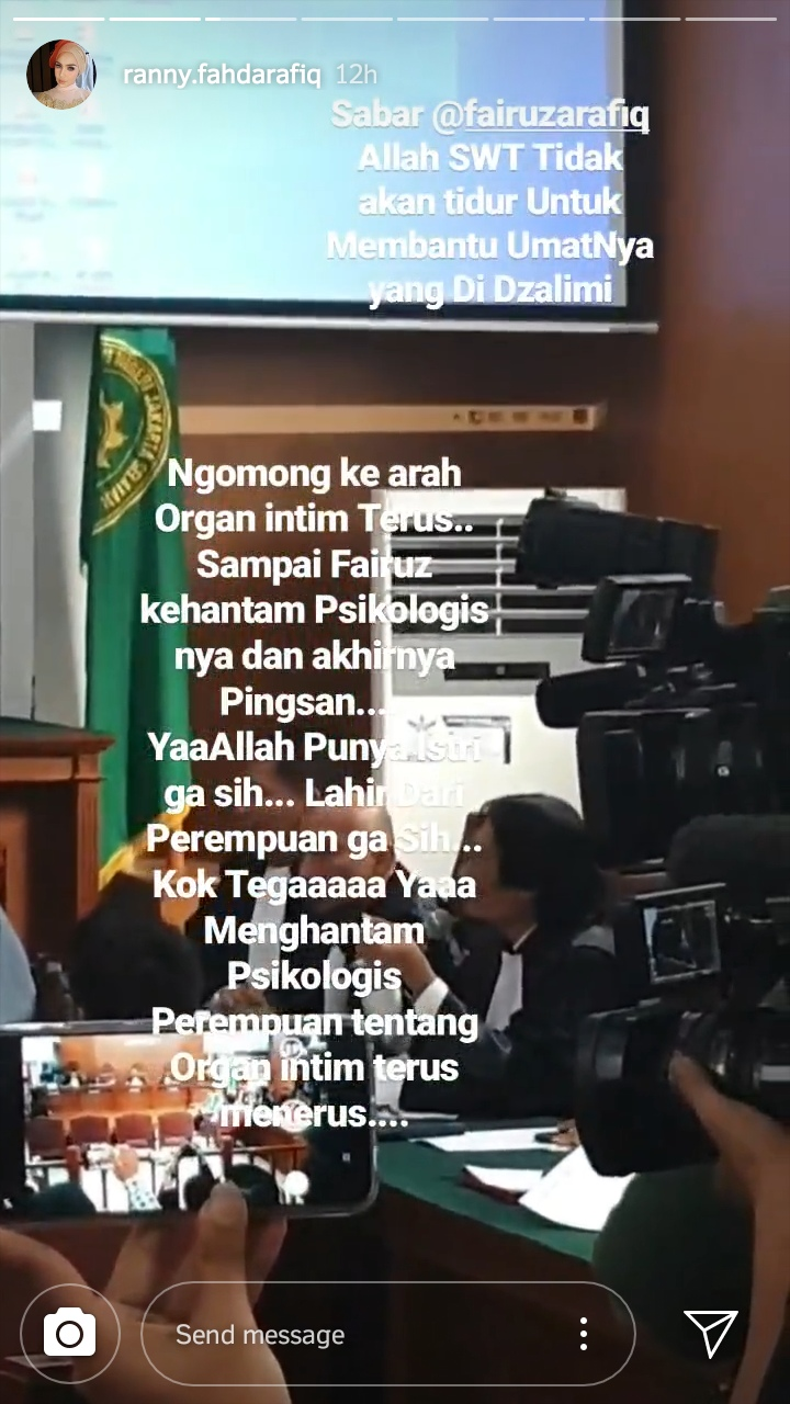 UNGGAHAN pengacara Fairuz terkait kekesalannya terhadap hakim.*