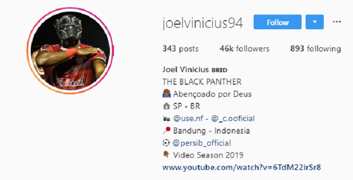 Instagram pribadi Joel Vinicius Silva Dos Anjos per Selasa, 28 Januari 2020.*