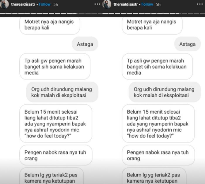 Tangkap layar InstaStory @therealdisastr