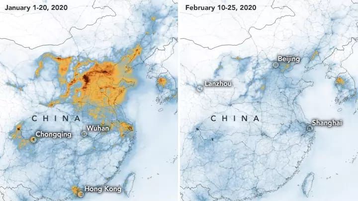 POTRET polusi di langit Tiongkok yang berkurang drastis.*