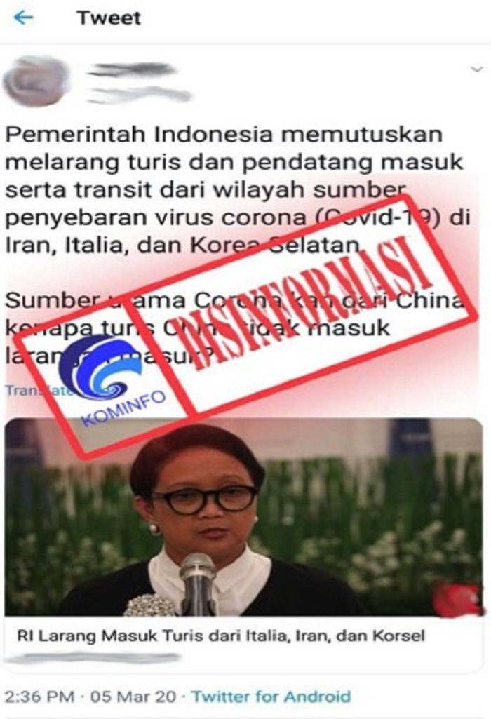 HOAX Jokowi pro Tiongkok di tengah wabah virus corona.*