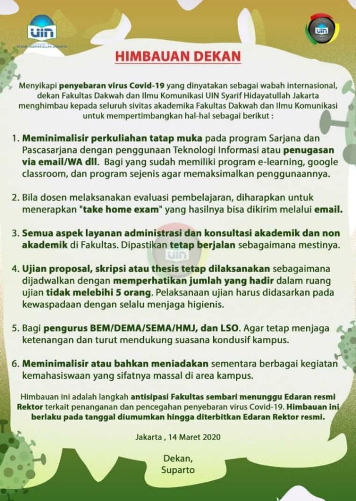 Himbauan Dekan Fakultas Ilmu Dakwah dan Ilmu Komunikasi UIN Syarif Hidayatullah Jakarta.