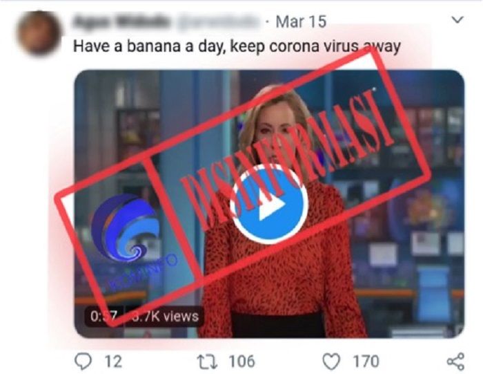 DISINFORMASI Peneliti Australia klaim mengonsumsi buah pisang seharian dapat tangkal virus corona.*