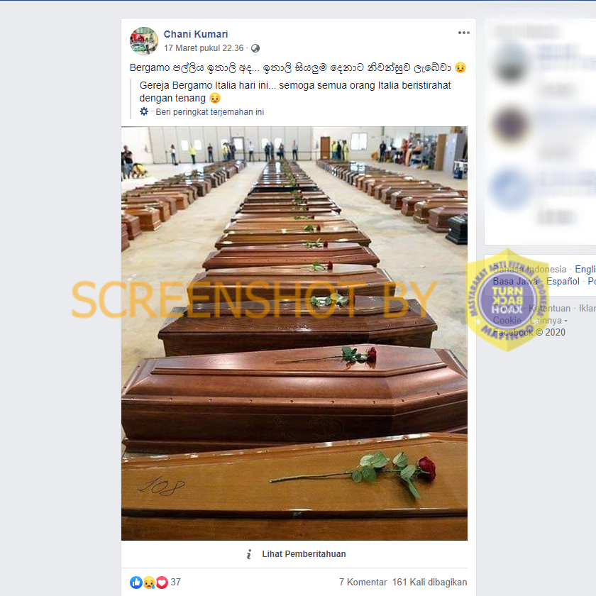 HOAKS foto peti mati berjejer di Gereja Italia berisi korban virus corona.*