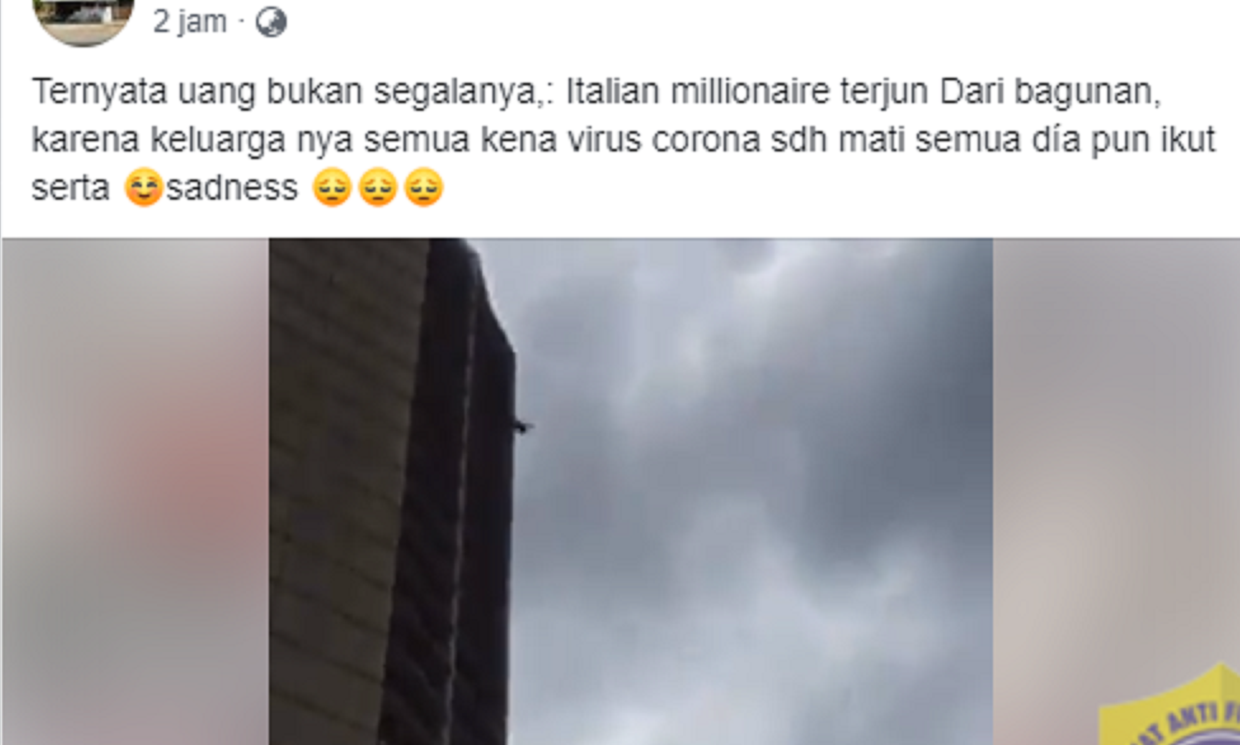 Cek Fakta Sahihkah Video Jutawan Italia Terjun Dari Gedung Tinggi Karena Virus Corona Pikiran Rakyat Tasikmalaya