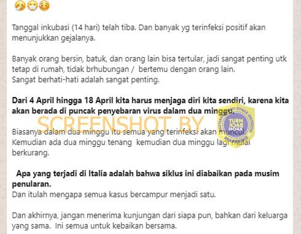 Tangkapan layar informasi soal puncak sebaran virus corona.
