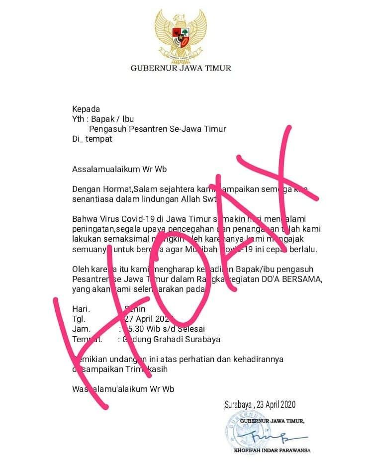 HOAKS undangan di media sosial yang mengatasnamakan Gubernur Jawa Timur, Khofifah Indar Parawansa.* /Instagram @khofifah.ip