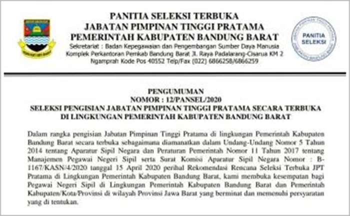Seleksi Jabatan 3 Kepala Dinas di Bandung Barat Resmi Dibuka -  Pikiran-Rakyat.com