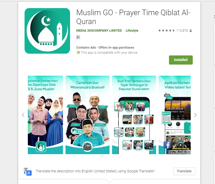 APLIKASI Muslim GO di halaman Google Playstore.*