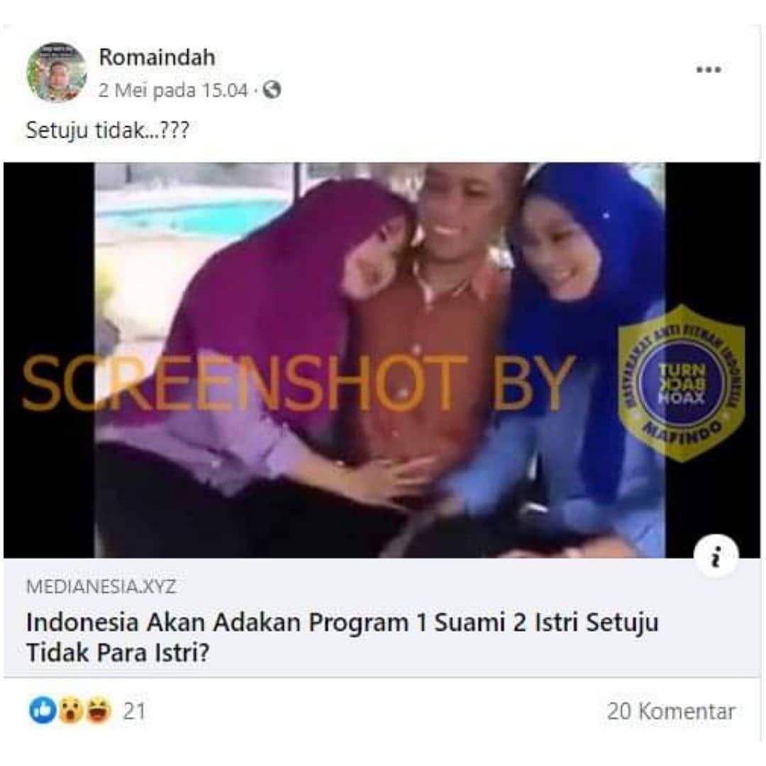Cek Fakta Indonesia Canangkan Program 1 Suami 2 Istri