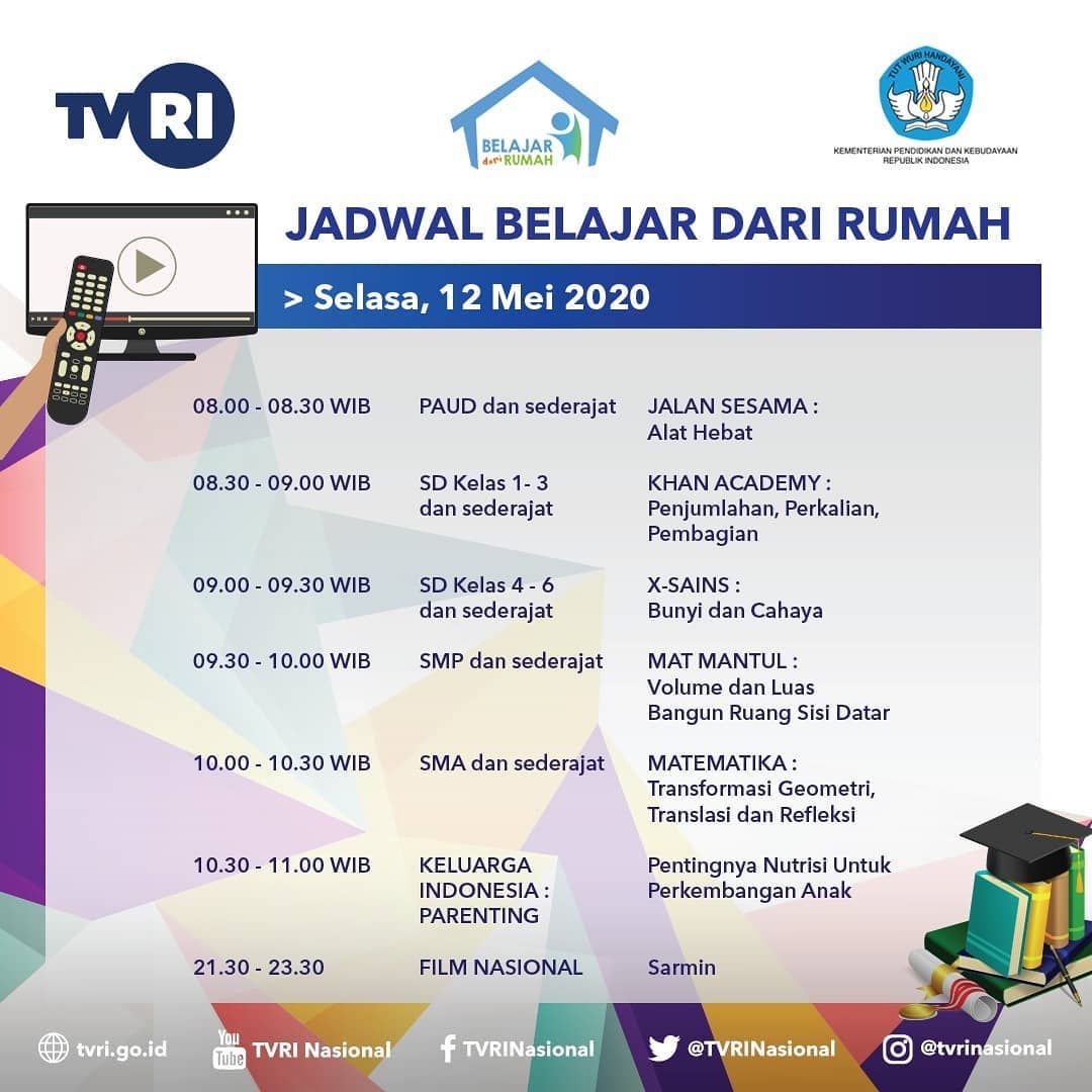 Jadwal Program Belajar dari Rumah TVRI, Selasa 12 Mei 2020 ...