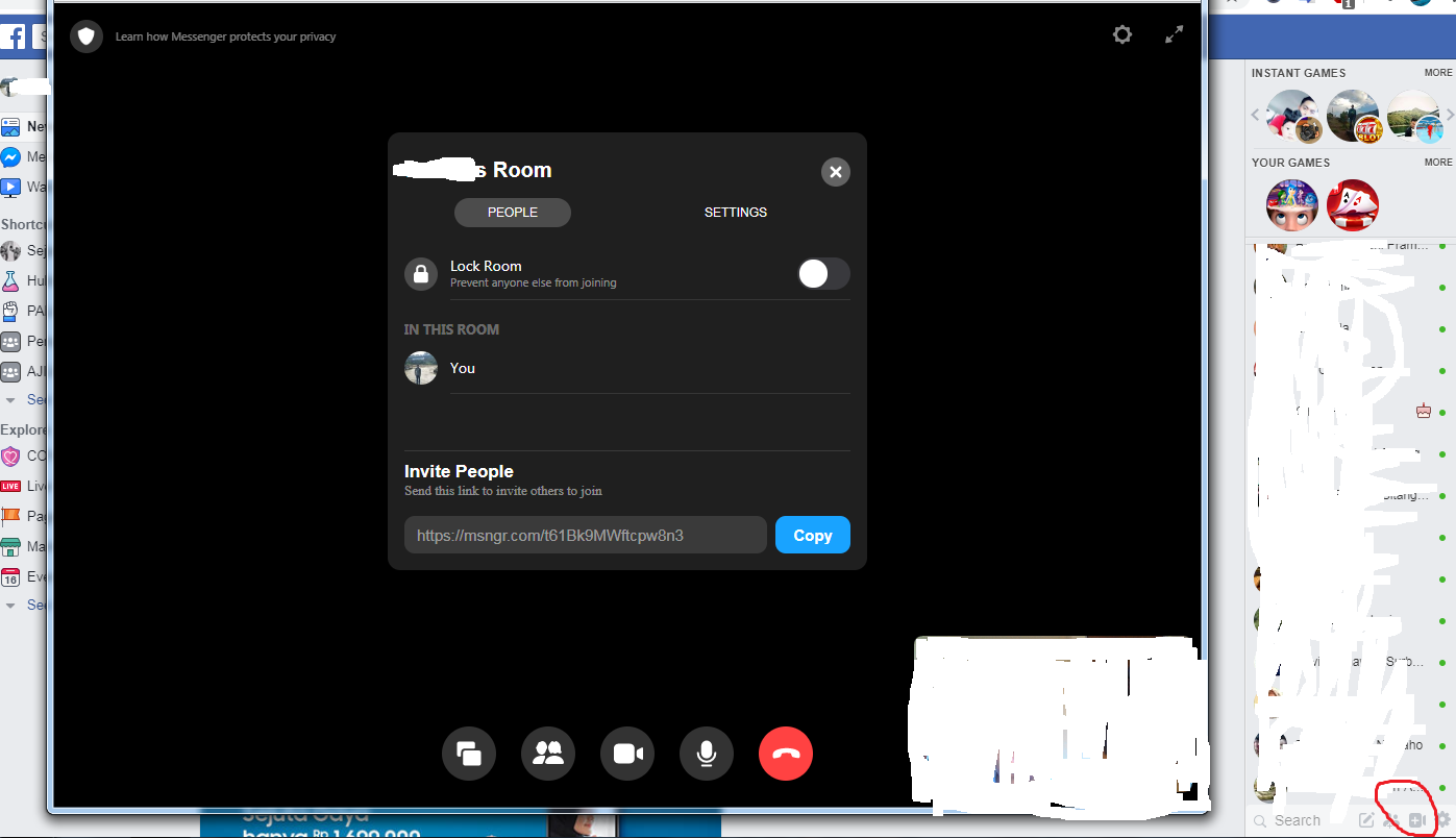 TAMPILAN Messenger Rooms versi dekstop.*