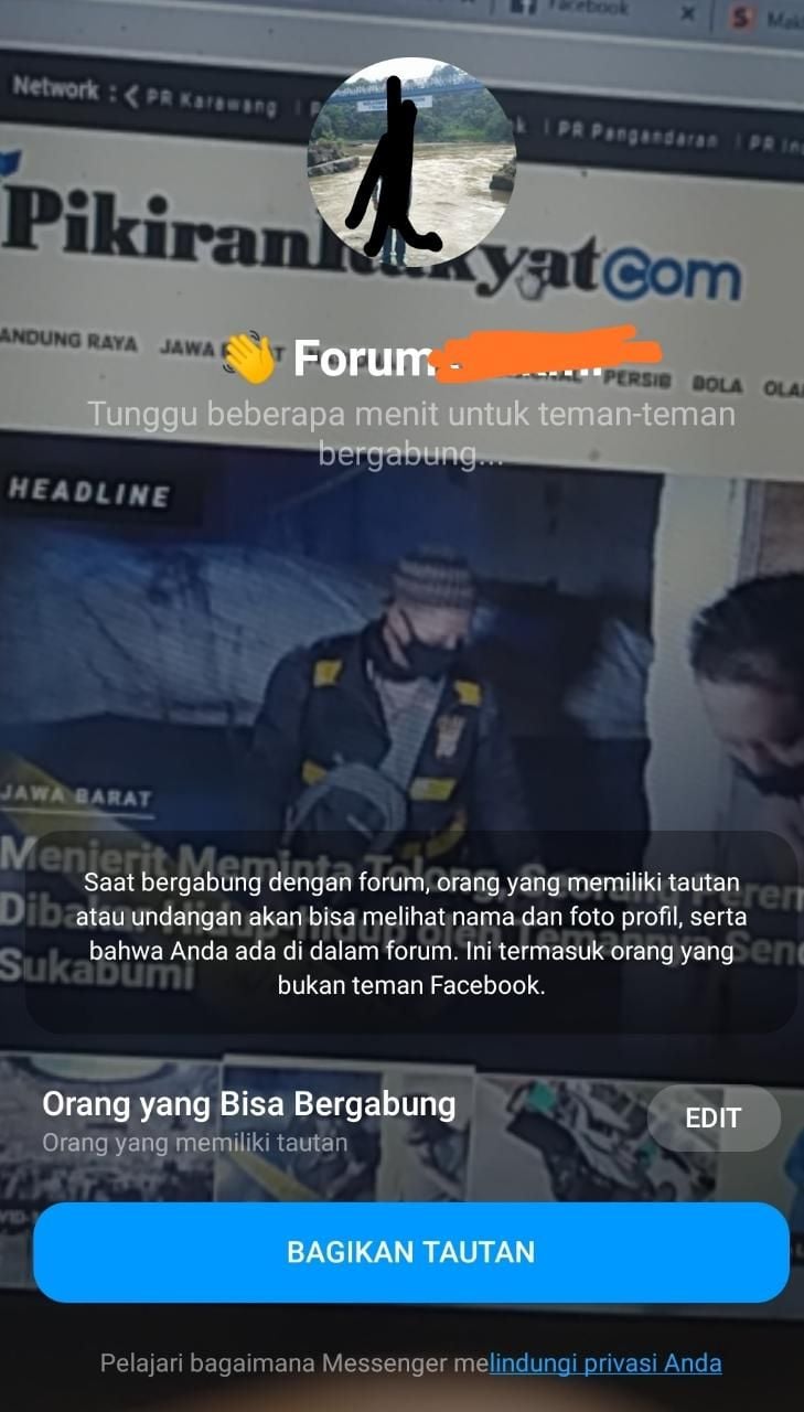 TAMPILAN Messenger Rooms versi seluler.*