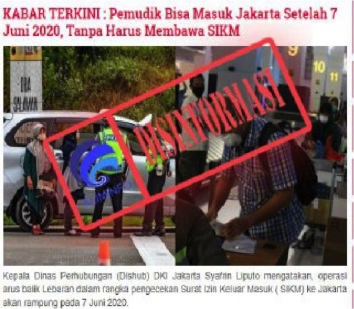 DISINFORMASI Tentang pemudik bebas masuk Jakarta tanpa harus membawa SIKM setelah 7 Juni 2020