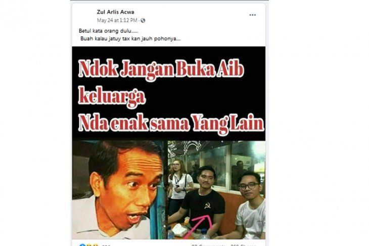 Foto editan seolah Kaesang Pangarep mengenakan kaos berlogo palu arit lambang Partai Komunis Indonesia (PKI).
