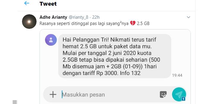 Paket Internet 2 5 Gb Tri Hilang Curhatan Warganet Bikin Baper Portal Surabaya