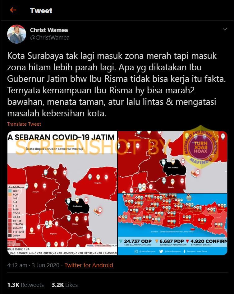 KLARIFIKASI Status zona hitam kota Surabaya, bukan zona hitam, tetapi zona merah tua
