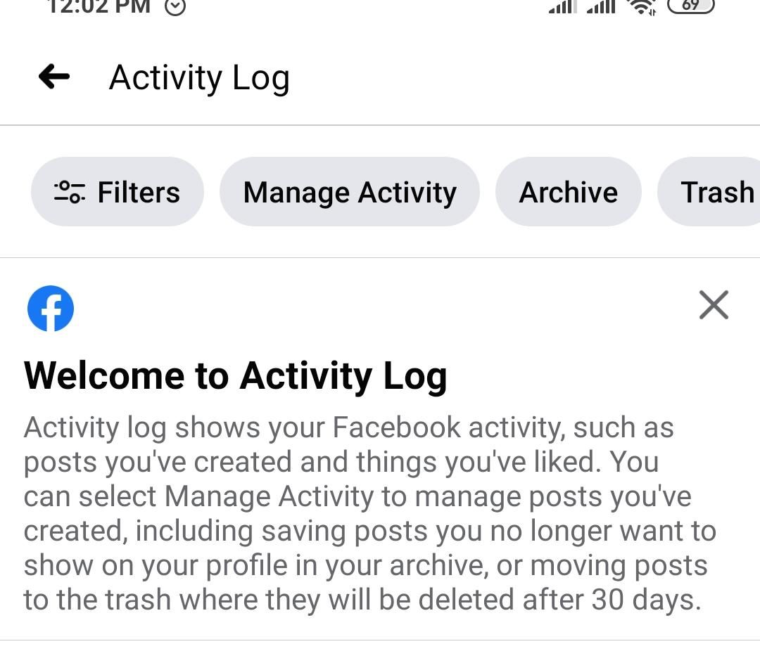 Fitur Manage Activity di Facebook