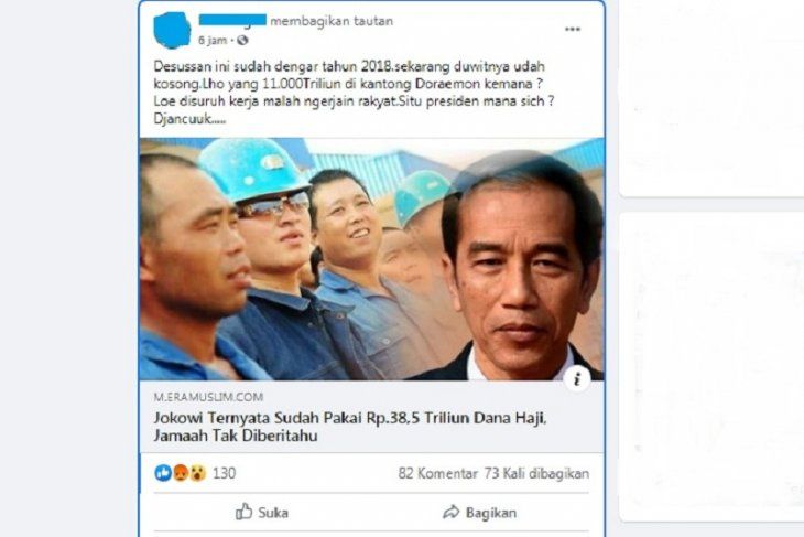 Tangkapan layar akun media sosial yang menyebarkan hoaks tentang Presiden Jokowi.*