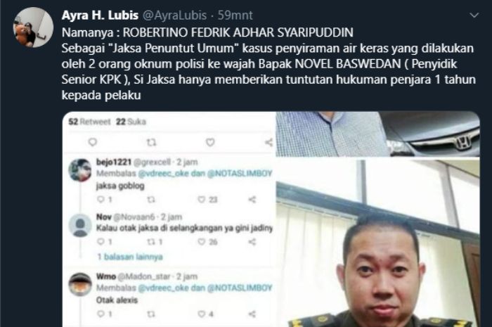 Akun diduga milik jaksa penuntut kasus Novel Baswedan komentari Alexis
