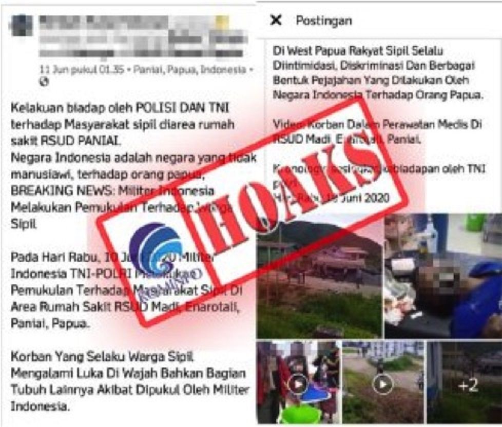 Tangkapan layar postingan soal petugas keamanan di Papua.