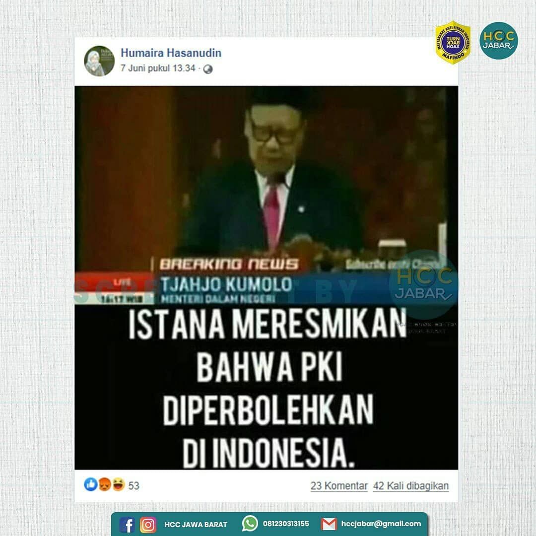 [SALAH] Istana meresmikan bahwa PKI diperbolehkan di Indonesia