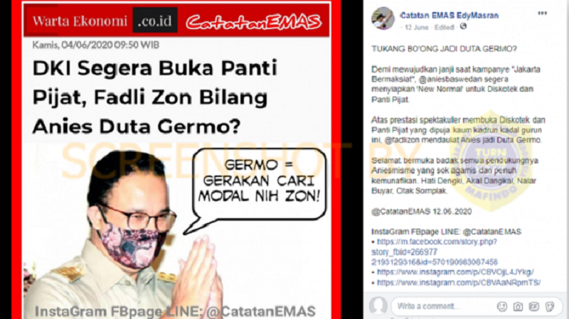 Tangkapan layar hoaks di Facebook tentang Fadli Zon.*  