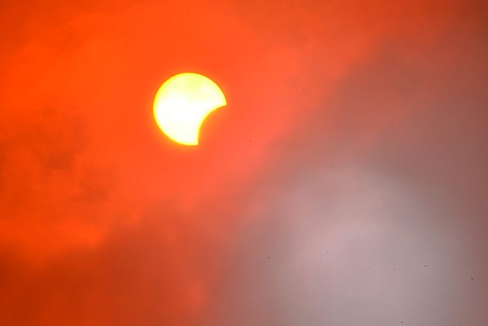 Fenomena gerhana matahari sebagian terpantau dari Manado, Suawesi Utara, Minggu (21/6/2020). Gerhana Matahari Sebagian (partial) ini teramati mulai pukul 15.28 WITA, dan puncak gerhana teradi pada pukul 16.32 WITA , berakhir pada pukul 17.28 WITA dengan tingkat ketertutupan (magnitudo) 42.7% dan total durasi waktu kurang lebih dua jam. ANTARA FOTO/Adwit B Pramono/hp.