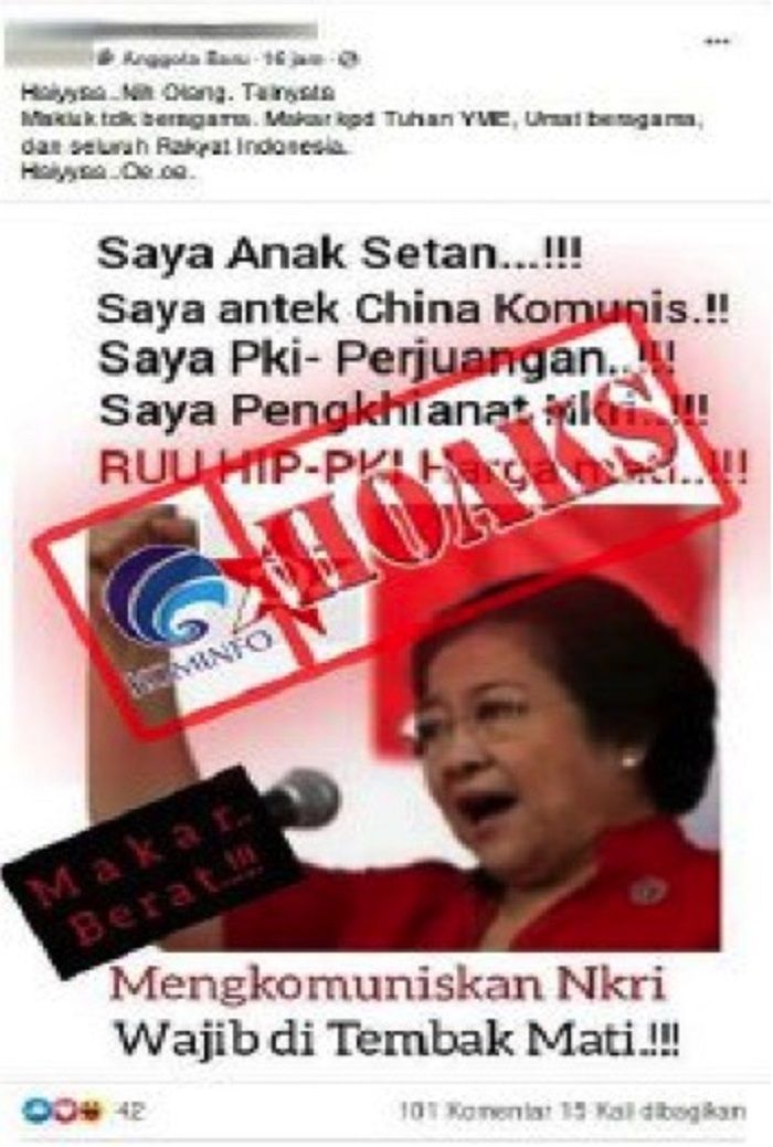 MANIPULATED CONTENT - Beredar foto dilengkapi narasi yang mengarahkan Megawati seolah mengatakan bahwa dirinya pengikut paham Komunis.*