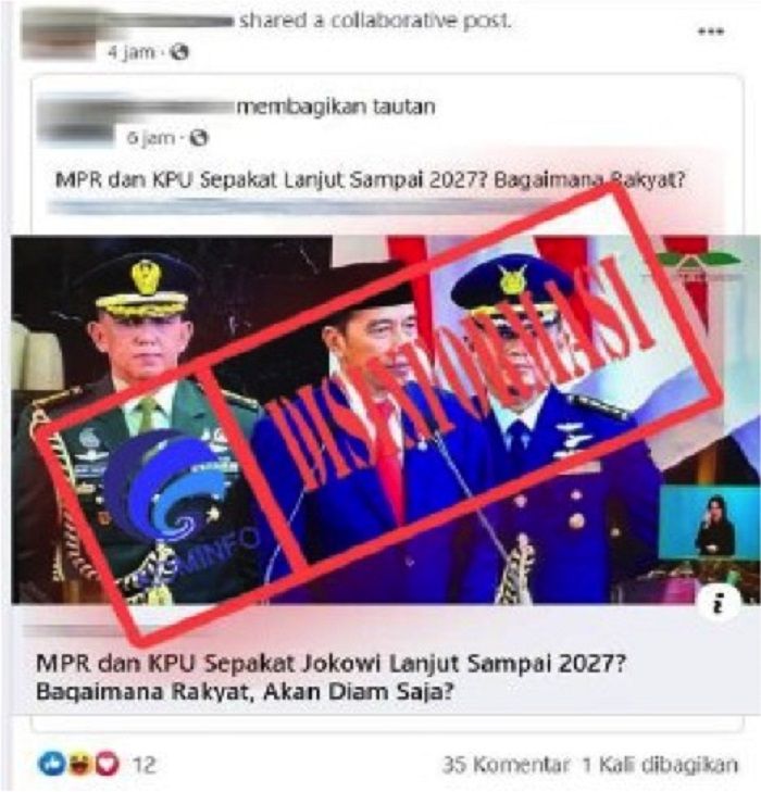 HOAKS - Beredar informasi yang meneybutkan MPR dan KPU menyepakati jika Jokowi menjabat sampai tahun 2027.*