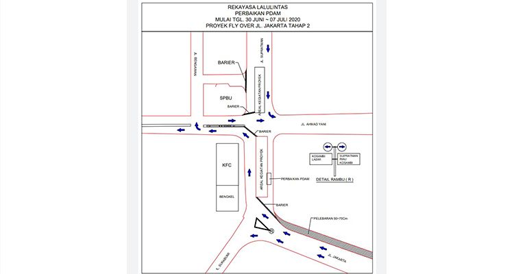 Peta rekayasa lalu lintas yang diberlakukan Sat Lantas Polrestabes Bandung di Jalan Jakarta - Jalan Ahmad Yani - Jalan Supratman, Kota Bandung.***