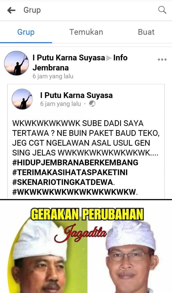 Unggahan akun facebook I Putu Karya Suyasa.*/
