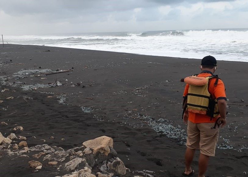 Ubur-ubur yang terdampar di pantai Glagah Kulon Progo SAR Linmas Rescue Istimewa (SRI) Wilayah V Pantai Glagah