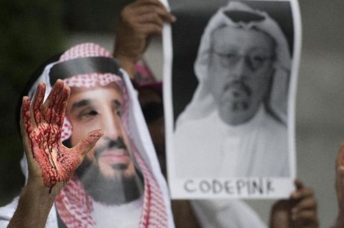 DEMONSTRASI menuntut keadilan atas pembunuhan jurnalis Arab Saudi, Jamal Khashoggi yang diduga melibatkan Putra Mahkota Kerajaan Mohammaed bin Salman (MBS).*
