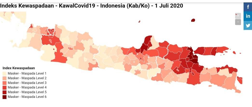 Peta Indeks Kewaspadaan Covid-19 di Jawa Tengah.