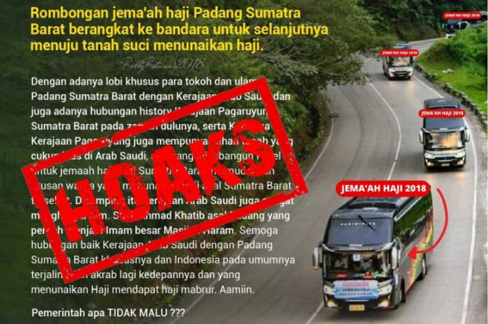 Hoaks keberangkatan rombongan calon haji dari Kota Padang, Sumatra Barat tahun 2020.*