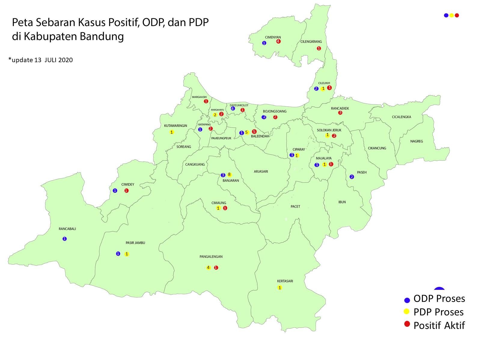 Data persebarang Covid-19 di Kabupaten Bandung, Senin (13/7/2020).**