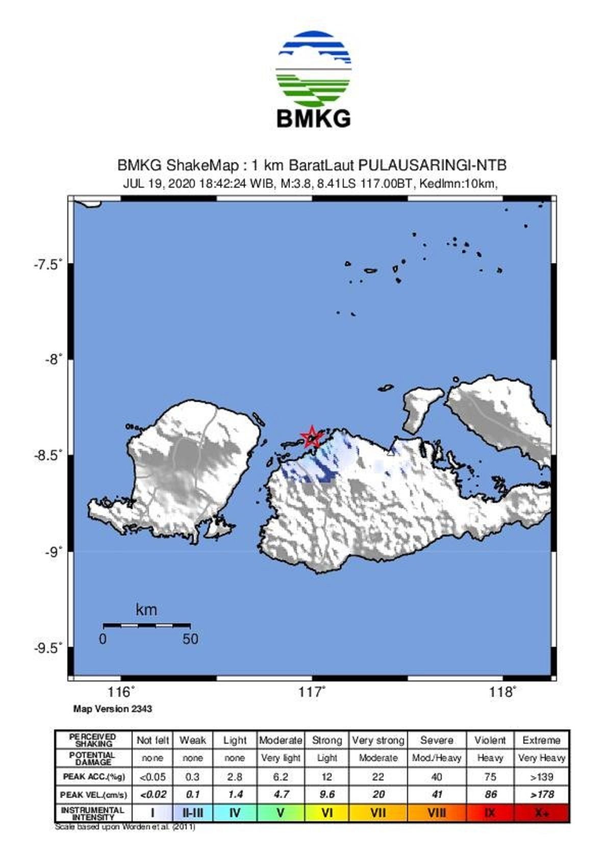 Gempa Tektonik M=3.8. (BMKG Denpasar)