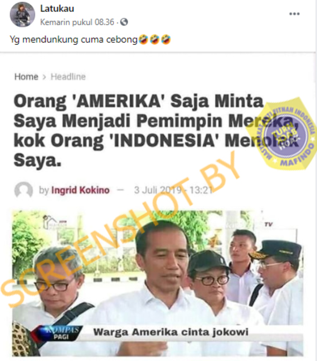 Hoaks warga Amerika Serikat meminta Presiden Jokowi menjadi pemimpin mereka.