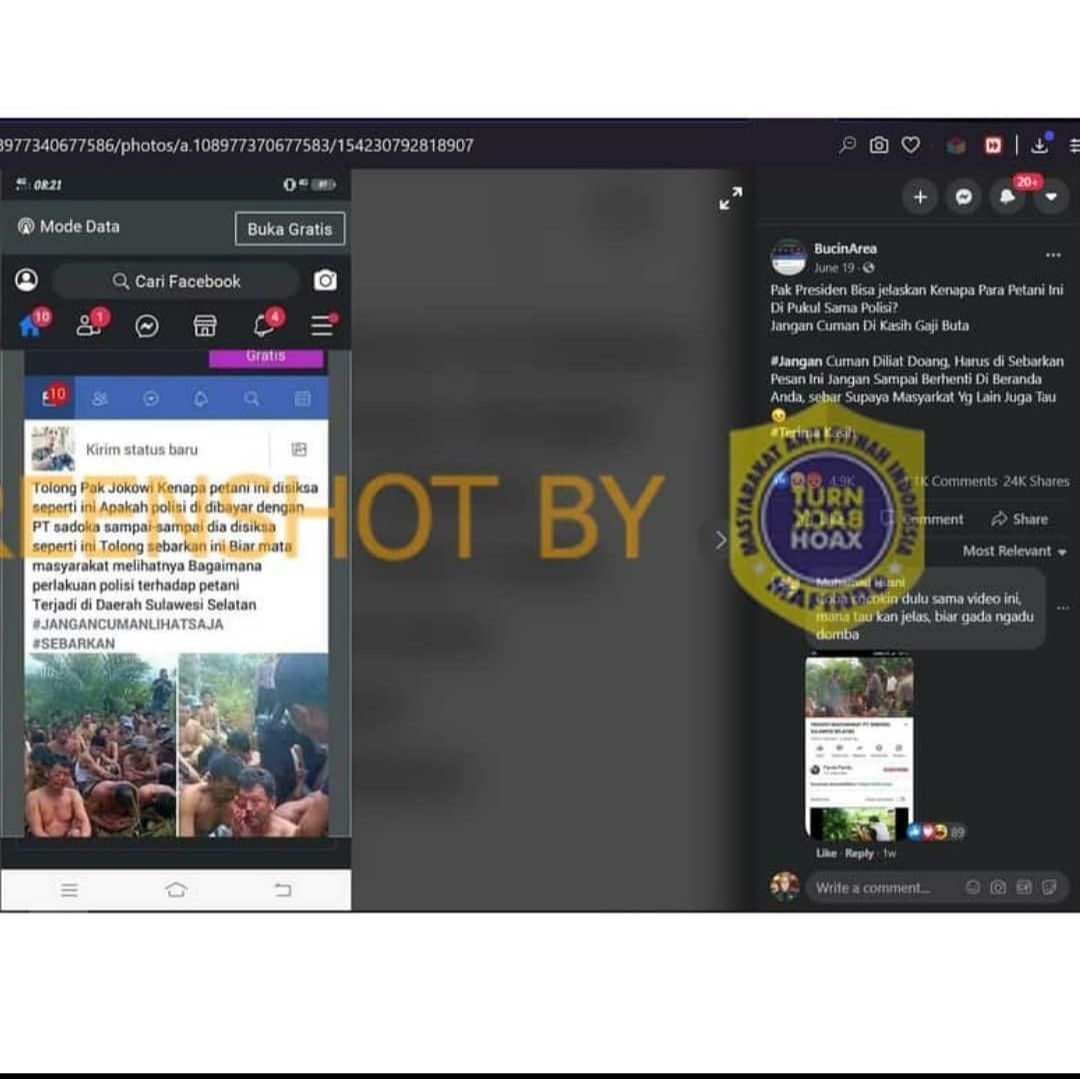 Tangkapan layar klaim tentang oknum polisi yang dituding terima uang dari perusahaan untuk aniaya petani.