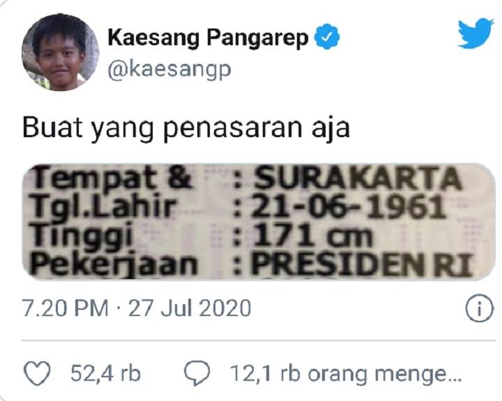 Unggahan Twitter Kaesang / Twitter