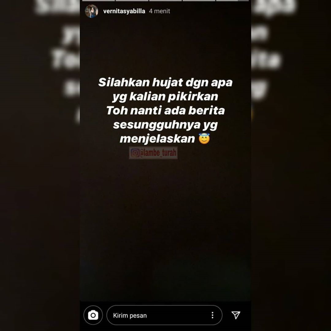 Unggahan story Vernita syabilla / Instagram @vernitasyabilla