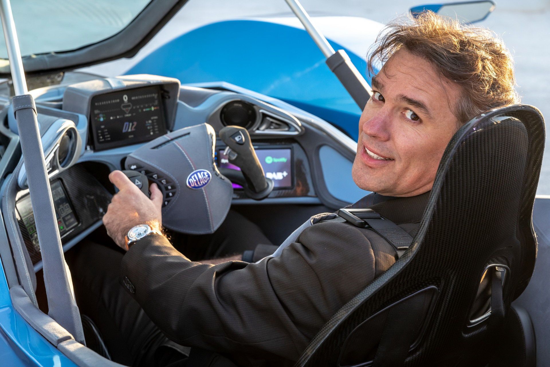 Laurent Tapie berada dibalik kabin D12 merasa sangat senang dapat menghidupkan kembali Delage sebagai salah satu merek hypercar paling indah dan inovatif di dunia.*/CARSCOOPS
