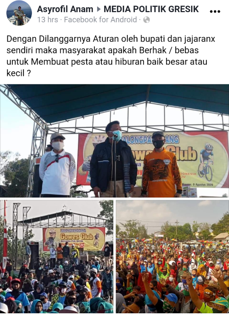 Postingan @ Asyrofil Anam dengan menunjukkan foto seputar acara Gowes Club yang dihadiri Bupati Gresik beserta jajarannya.